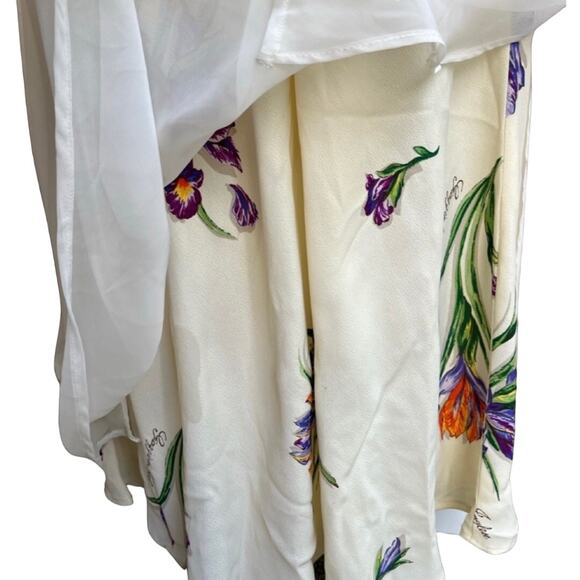 Vintage Ivory Iris Chiffon Sheer Overlay High-Low Floral Midi Dress Size 14 Mica - Picture 4 of 16